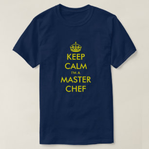 Funny blijft kalm koken in shirt voor master chef-
