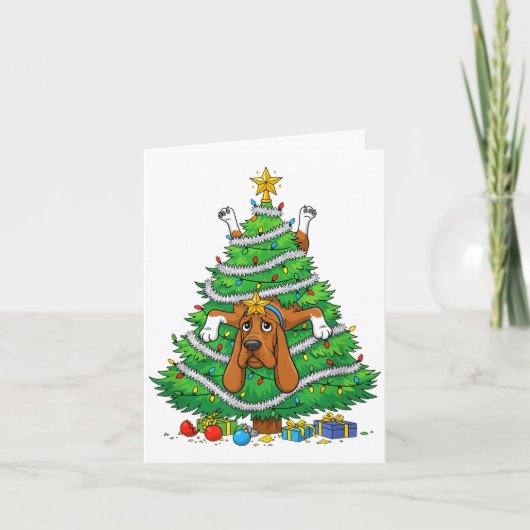 Funny Bloodhound Dog Christmas Tree Lights Kids Me Kaart (Voorkant)