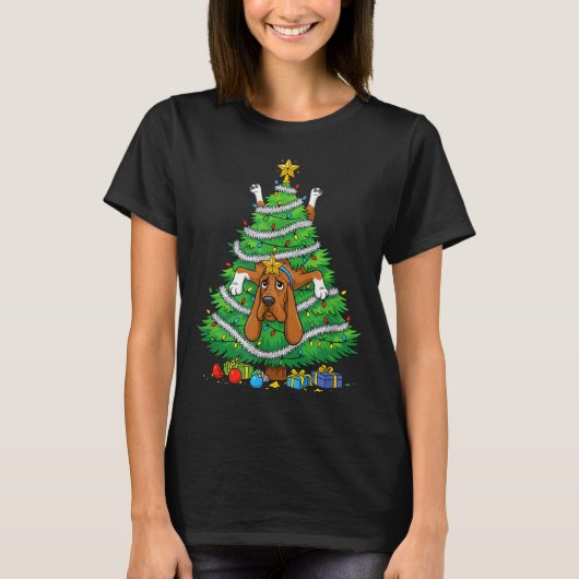 Funny Bloodhound Dog Christmas Tree Lights Kids Me T-shirt (Voorkant)