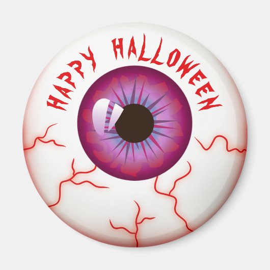 Funny Bloodshot Eyeball Happy Halloween Magneet (Voorkant)