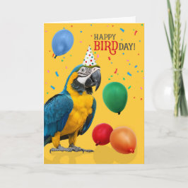 Funny Blue and Gold Macaw Parrot Birthday Kaart