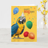 Funny Blue and Gold Macaw Parrot Birthday Kaart (Gele Bloem)