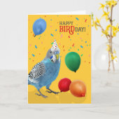 Funny Blue and White Budgie Parakeet Birthday Kaart (Gele Bloem)