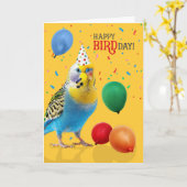 Funny Blue and Yellow Budgie Parakeet Birthday Kaart (Gele Bloem)