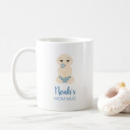 Funny Blue Baby Boy Newborn Illustration Koffiemok (Met donut)