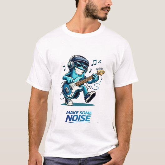 Funny Blue Bass Player Character Music  T-shirt (Voorkant)
