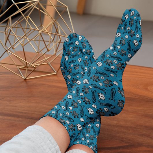 Funny Blue Black and White Cats Tekening Sokken