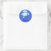 Funny Blue Cartoon Robot Ronde Sticker (Tas)