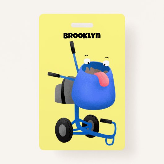 Funny blue cement mixer cartoon illustratie badge (Voorkant)