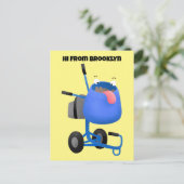 Funny blue cement mixer cartoon illustratie briefkaart (Staand voorkant)
