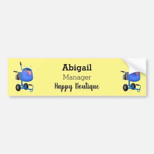 Funny blue cement mixer cartoon illustratie bumpersticker (Voorkant)