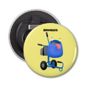 Funny blue cement mixer cartoon illustratie button flesopener (Voorkant)