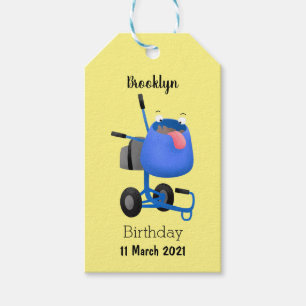 Funny blue cement mixer cartoon illustratie cadeaulabel