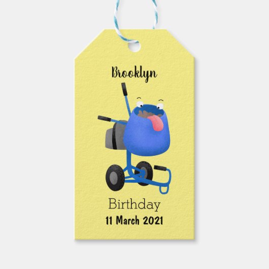 Funny blue cement mixer cartoon illustratie cadeaulabel (Voorkant)