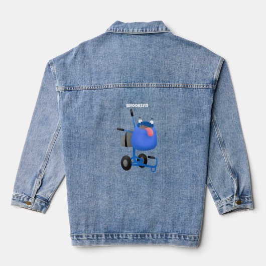 Funny blue cement mixer cartoon illustratie denim jacket (Achterkant)