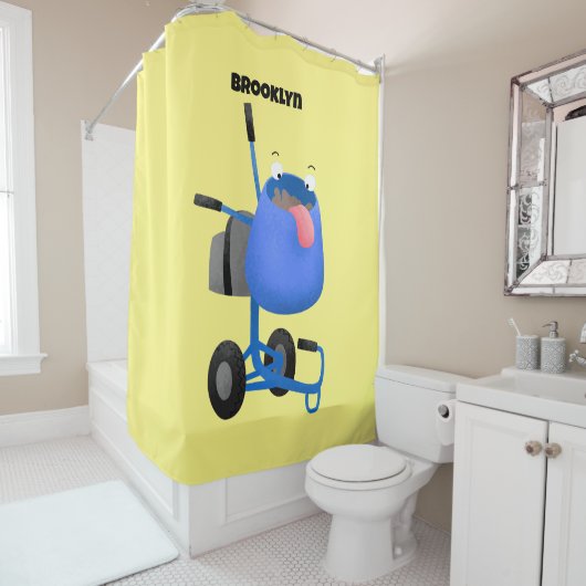 Funny blue cement mixer cartoon illustratie douchegordijn (In situ)