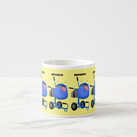 Funny blue cement mixer cartoon illustratie espresso kop (Voorkant)