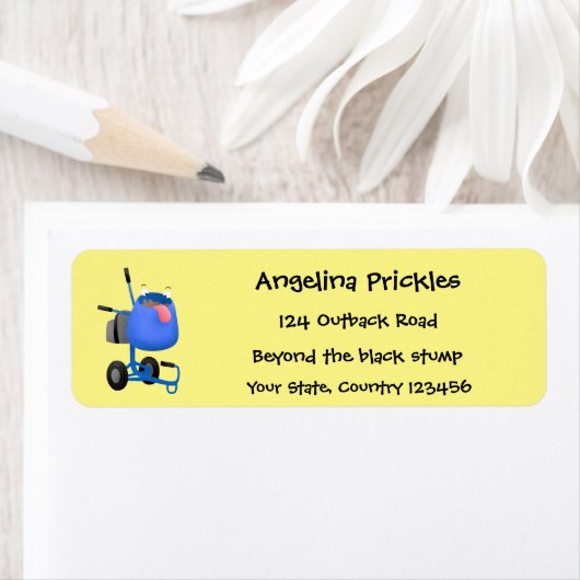 Funny blue cement mixer cartoon illustratie etiket (Insitu)