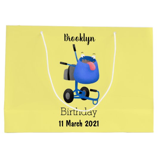 Funny blue cement mixer cartoon illustratie groot cadeauzakje (Achterkant)