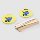 Funny blue cement mixer cartoon illustratie handwaaier (Niet-gemonteerd)