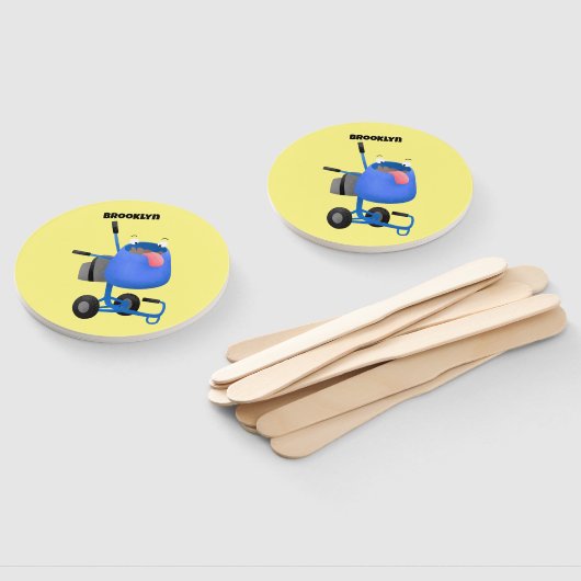 Funny blue cement mixer cartoon illustratie handwaaier (Niet-gemonteerd)