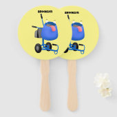 Funny blue cement mixer cartoon illustratie handwaaier (Voorkant en achterkant)