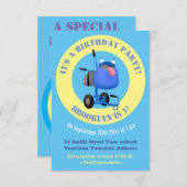 Funny blue cement mixer cartoon illustratie kaart (Voorkant / Achterkant)