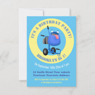 Funny blue cement mixer cartoon illustratie kaart