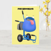 Funny blue cement mixer cartoon illustratie kaart (Gele Bloem)