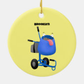 Funny blue cement mixer cartoon illustratie keramisch ornament (Achterkant)