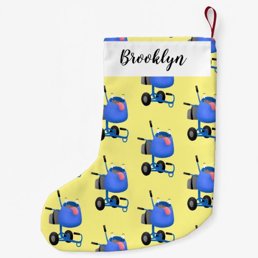 Funny blue cement mixer cartoon illustratie kleine kerstsok (Achterkant)