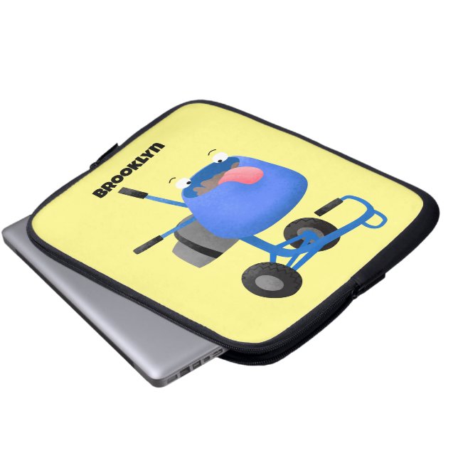 Funny blue cement mixer cartoon illustratie laptop sleeve (Voorkant onderkant)