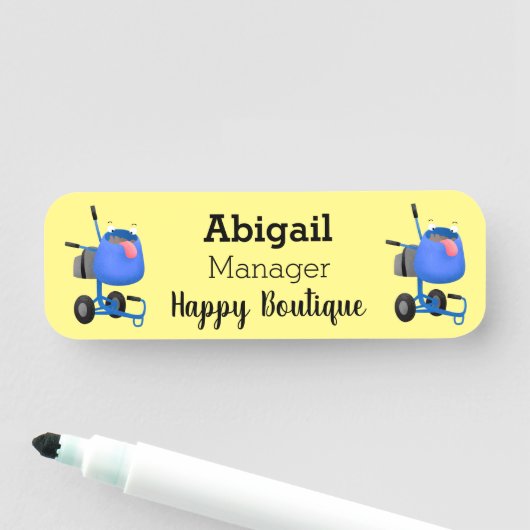 Funny blue cement mixer cartoon illustratie naamplaatje (In situ)