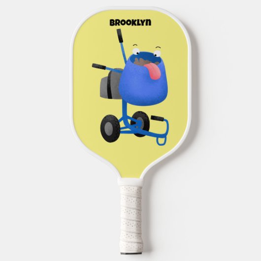 Funny blue cement mixer cartoon illustratie pickleball paddle (Voorkant)