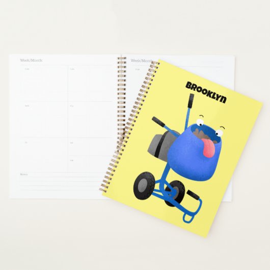 Funny blue cement mixer cartoon illustratie planner (Display)