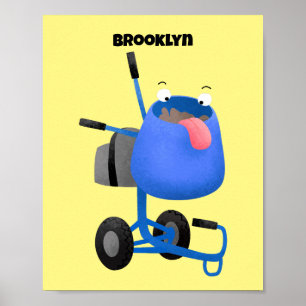 Funny blue cement mixer cartoon illustratie poster