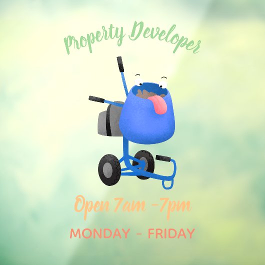 Funny blue cement mixer cartoon illustratie raamsticker (Vel 3)