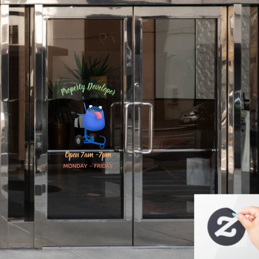 Funny blue cement mixer cartoon illustratie raamsticker (Kantoordeur)