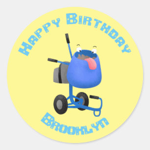 Funny blue cement mixer cartoon illustratie ronde sticker