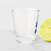 Funny blue cement mixer cartoon illustratie shot glas (Links)