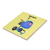 Funny blue cement mixer cartoon illustratie tegeltje (Zijkant)