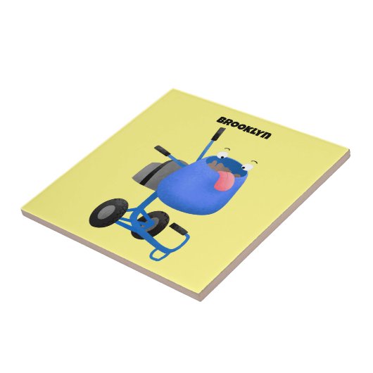 Funny blue cement mixer cartoon illustratie tegeltje (Zijkant)