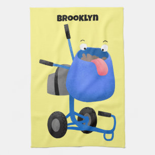 Funny blue cement mixer cartoon illustratie theedoek
