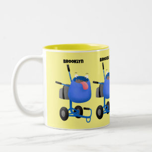 Funny blue cement mixer cartoon illustratie tweekleurige koffiemok