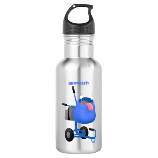 Funny blue cement mixer cartoon illustratie waterfles  (Voorkant)