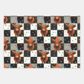 Funny Blue Checkered Highland Cow Birthday Inpakpapier Vel (Voorkant 2)