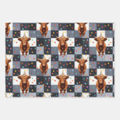 Funny Blue Checkered Highland Cow Birthday Inpakpapier Vel (Voorkant)