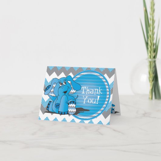 Funny Blue Chevron Gekke Elephant Note-kaarten Bedankkaart (Voorkant)