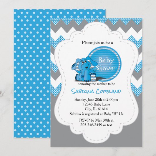 Funny Blue Chevron Gekke olifant | BABY SHOWER Kaart (Voorkant / Achterkant)