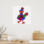 Funny Blue Chicken Spelling Paars Guitar Poster (Keuken)